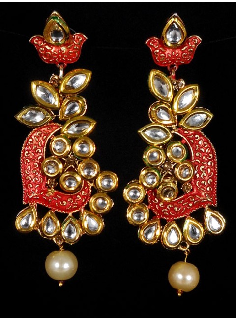 Kundan Earrings with Meenakari Work